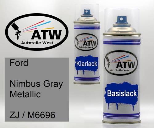 Ford, Nimbus Gray Metallic, ZJ / M6696: 400ml Sprühdose + 400ml Klarlack - Set, von ATW Autoteile West.